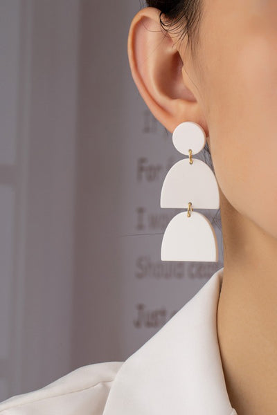 white Geo Acrylic Earrings