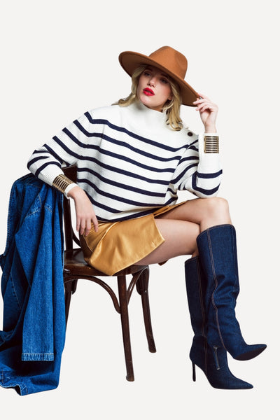 Maritime Blue Stripe Sweater, womens , marine life, coastal fashion 