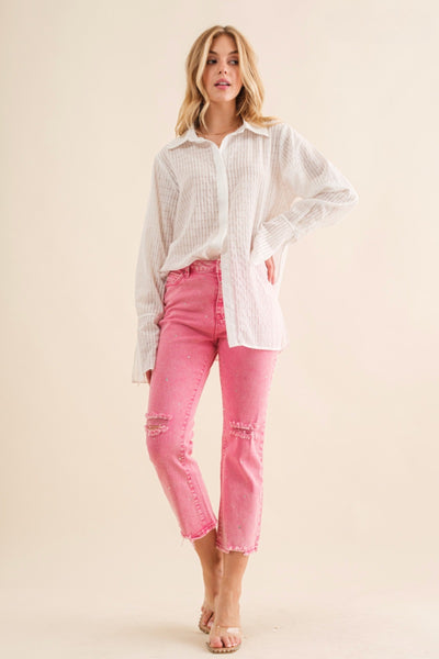 womens pink distressed jeans