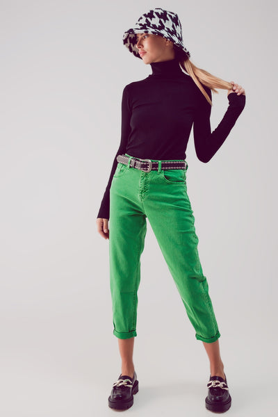 green Mid Rise Slouchy Jeans womens