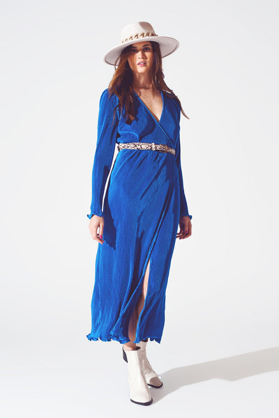 Blue Pleated Midi Dress