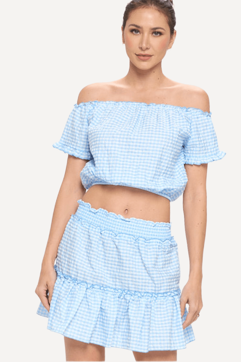 womens check skirt and top