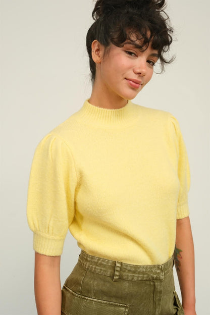 Puff Short Sleeve Knit Top - Yellow