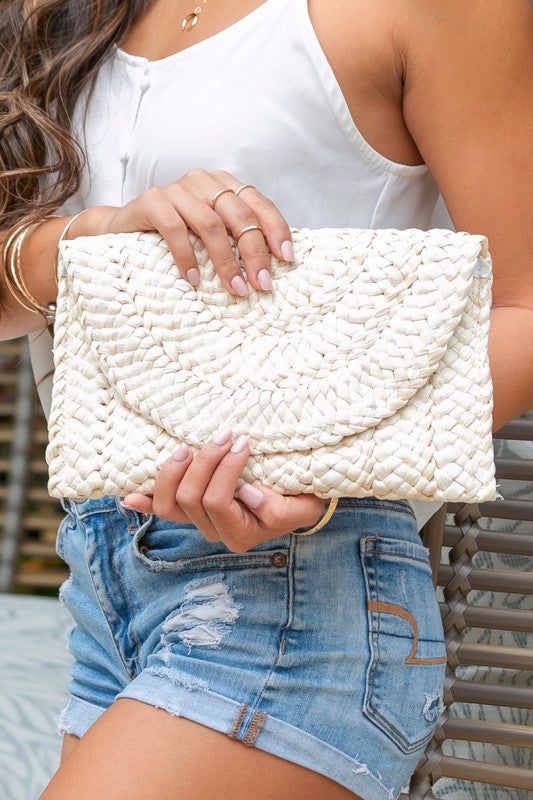 Fold Over Straw Clutch - LK’s Boutique