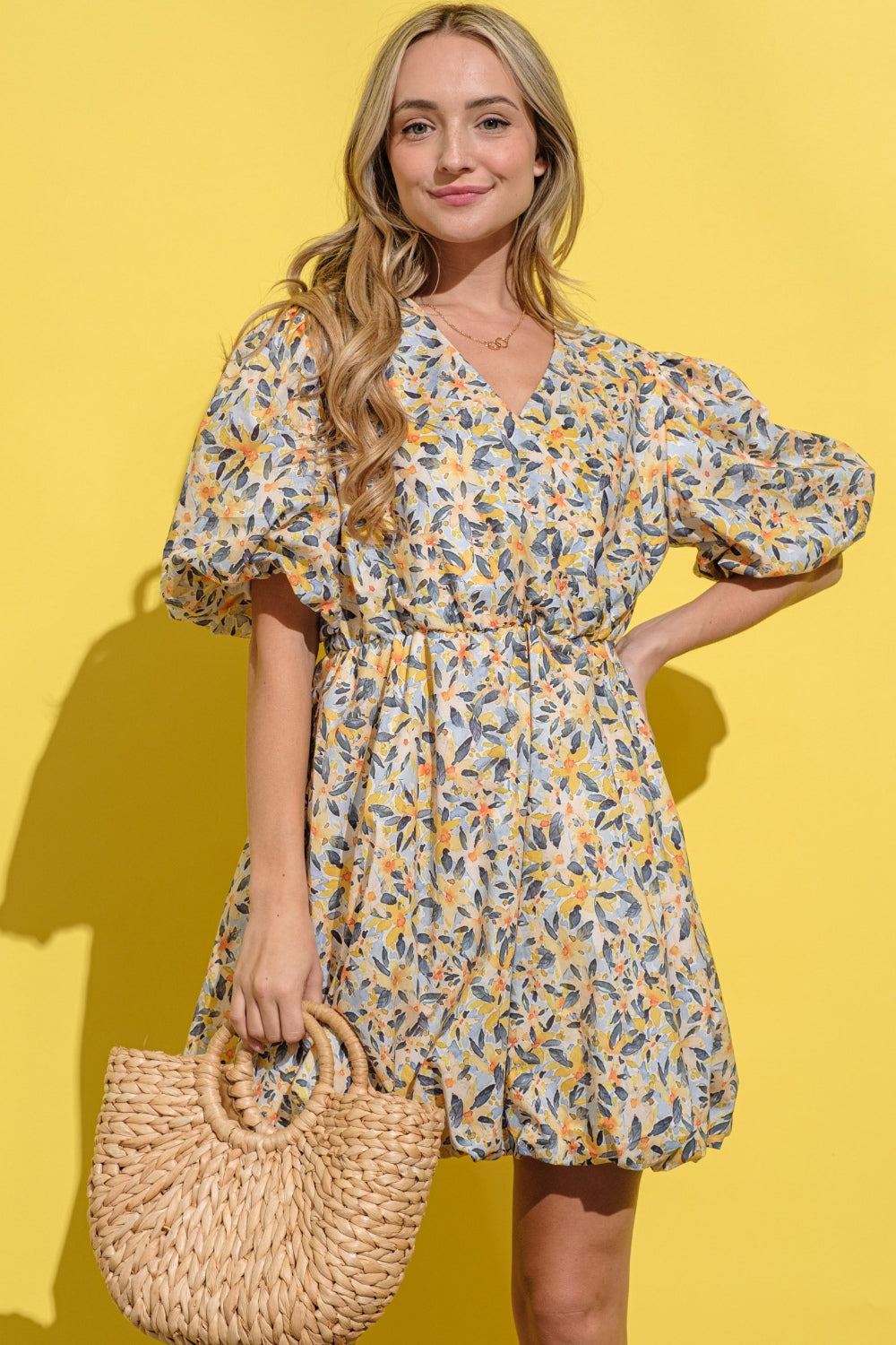 Fall Floral Puff Sleeve Dress