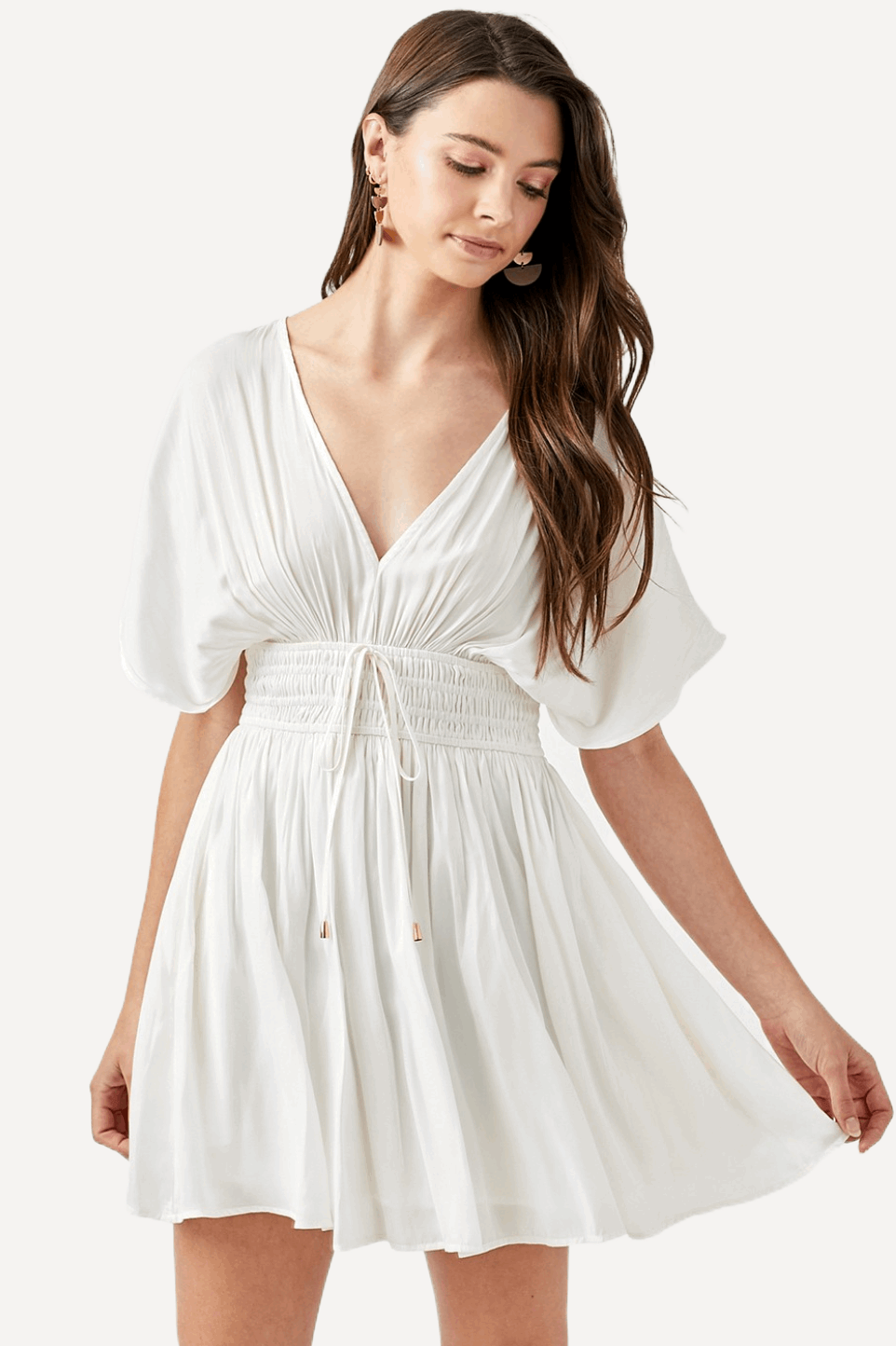 summer white Baydoll Mini Dress with Smocked Waist