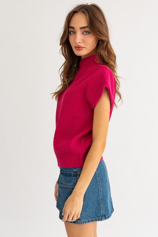 hot pink Turtle Neck Sweater Vest