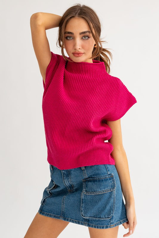 fuchsia Turtle Neck Sweater Vest