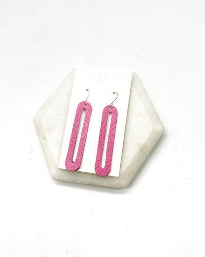 Bright Pink Oval Lennon Leather Statement Earrings - LK’s Boutique