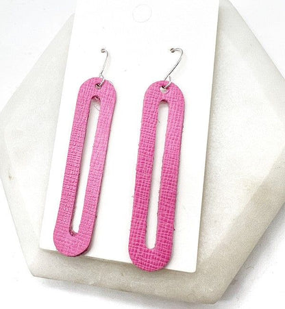 Bright Pink Oval Lennon Leather Statement Earrings - LK’s Boutique