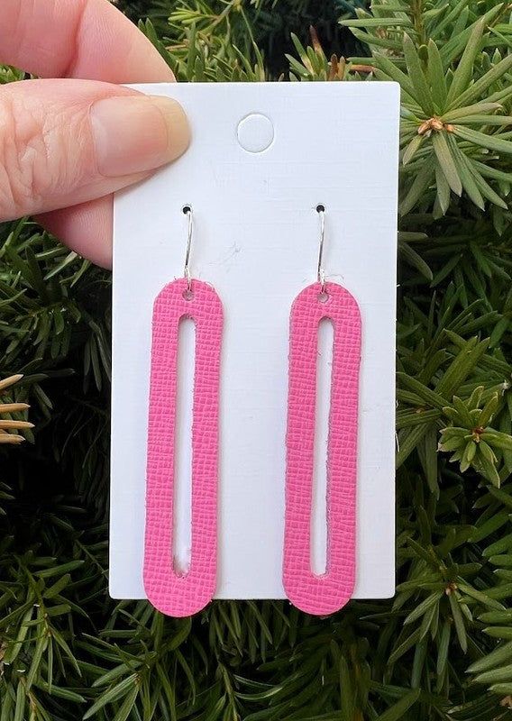 Bright Pink Oval Lennon Leather Statement Earrings - LK’s Boutique