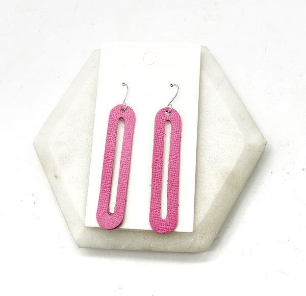 Bright Pink Oval Lennon Leather Statement Earrings - LK’s Boutique