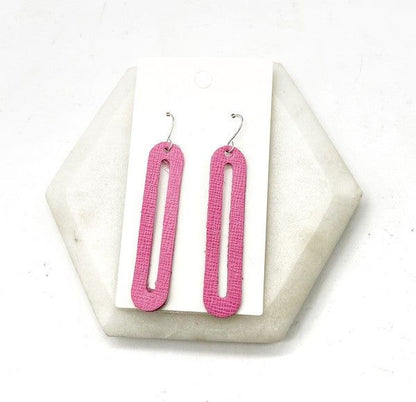 Bright Pink Oval Lennon Leather Statement Earrings - LK’s Boutique