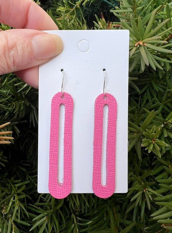 Bright Pink Oval Lennon Leather Statement Earrings - LK’s Boutique