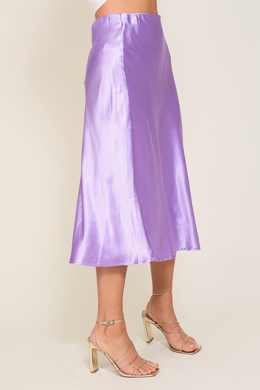 Satin Flare Midi Skirt