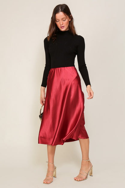 red satin skirt women