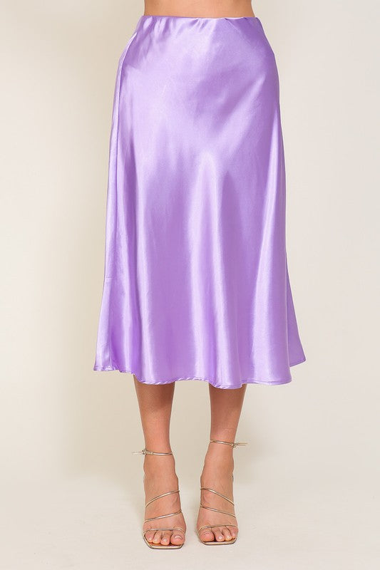 lavender satin skirt