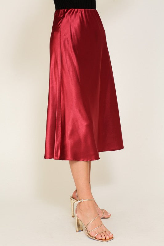 Satin Flare Midi Skirt