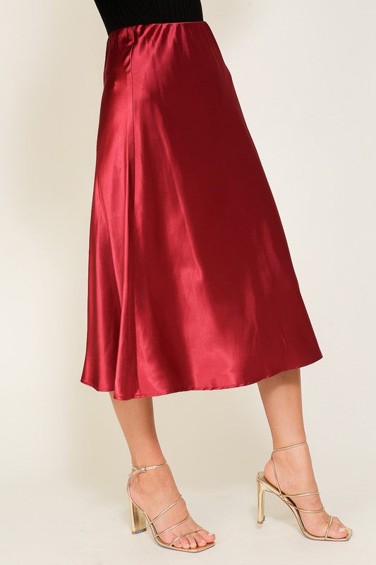 Satin Flare Midi Skirt