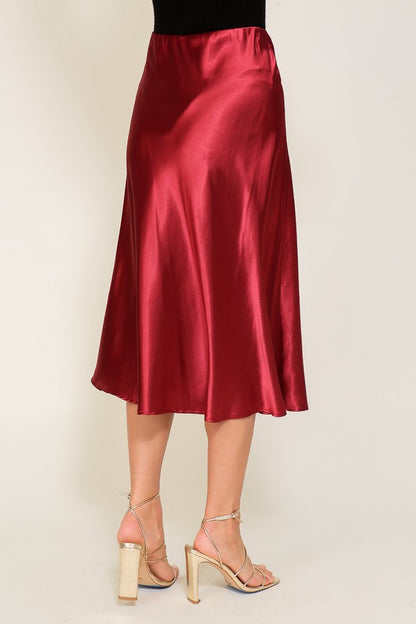 Satin Flare Midi Skirt