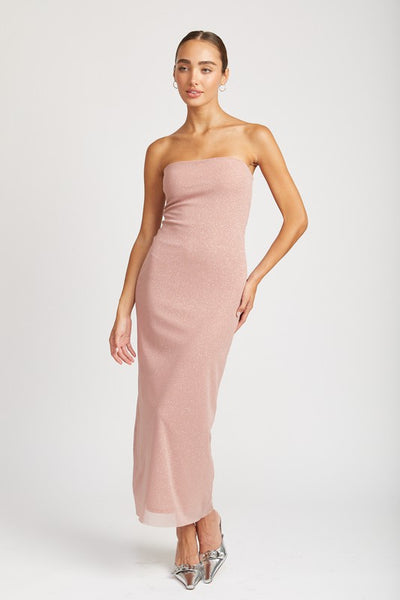 pink glitter maxi dress