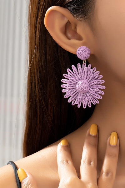 purple Raffia Flower Earrings