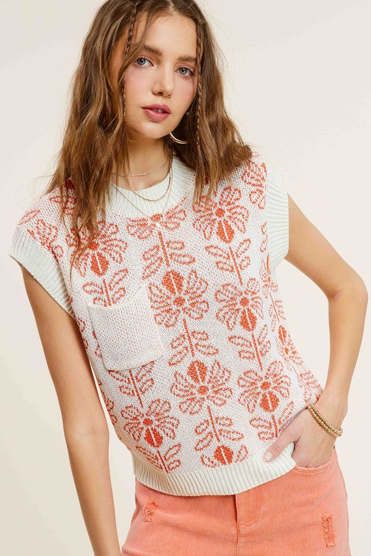 womens tops, sleeveless tops Floral Knit Vest