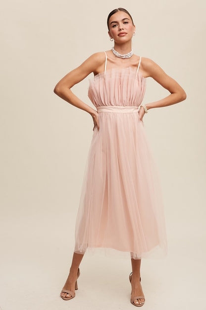 womens wedding party dress, Paper Bag Tulle Maxi Dress