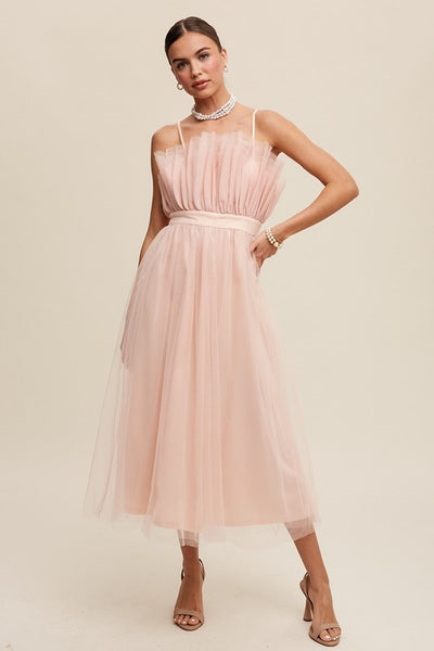 weeding party dress, Paper Bag Tulle Maxi Dress