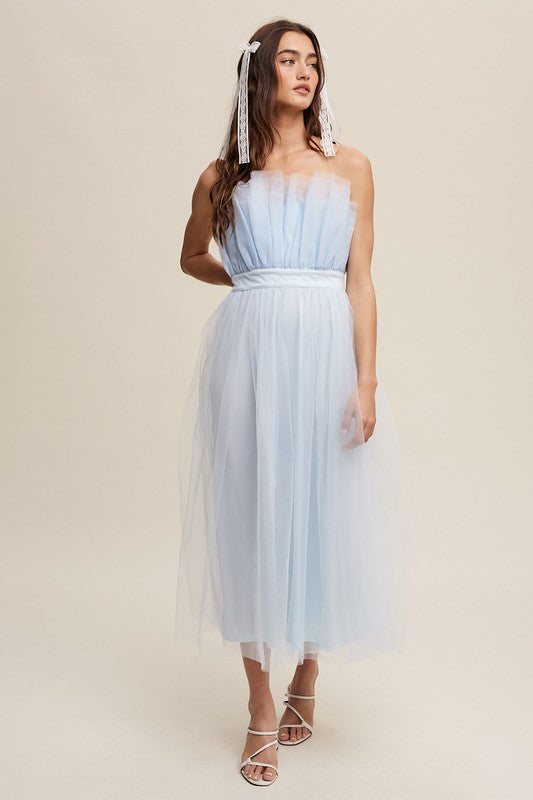 light blue Paper Bag Tulle Maxi Dress