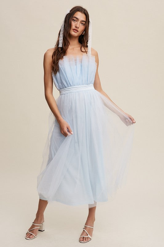 light blue party dress, womens Paper Bag Tulle Maxi Dress