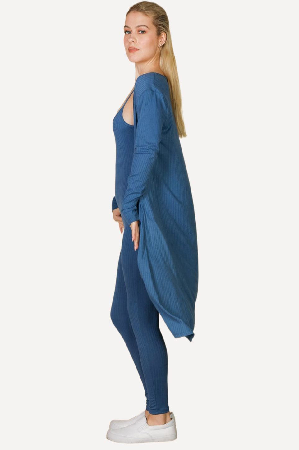 Blue Jumpsuit and Cardigan Set