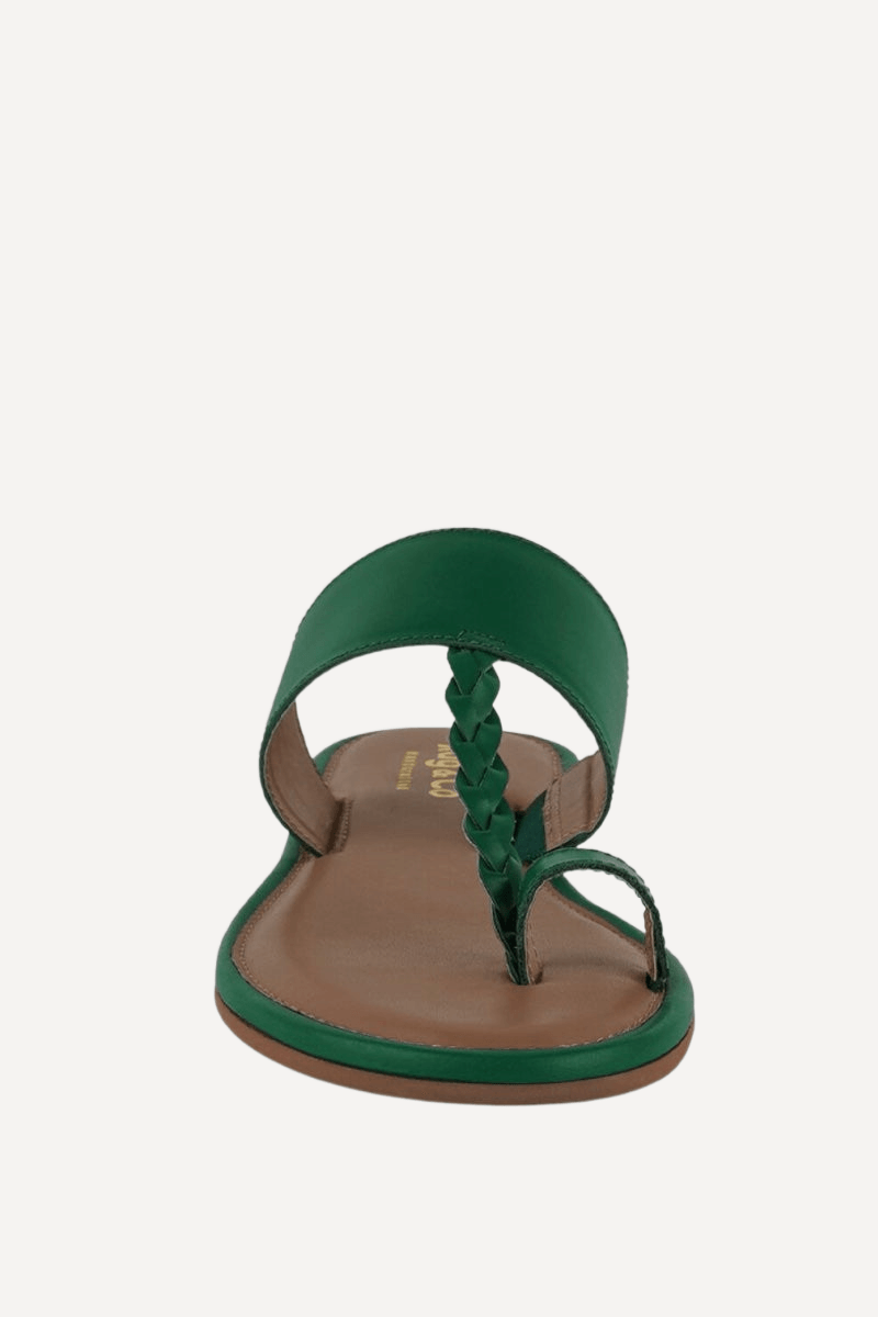 green Toe Ring Braided Leather Sandals