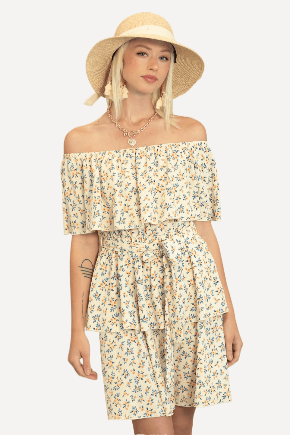 womens fashion, spring dress, floral Off Shoulder Layered Dress