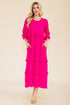 hotpink Tiered-Ruffle Midi Dress