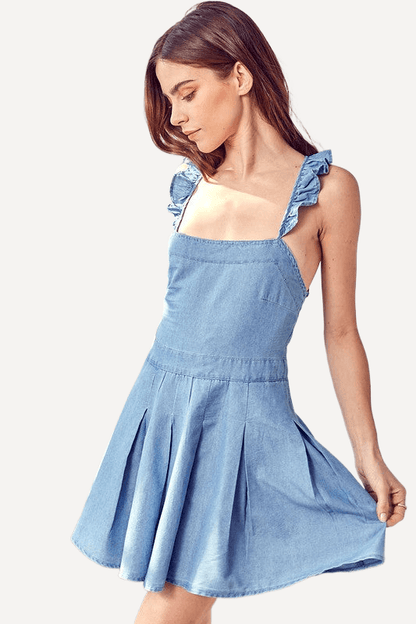 summer denim dress, sleeveless denim dress, mini jean dress women