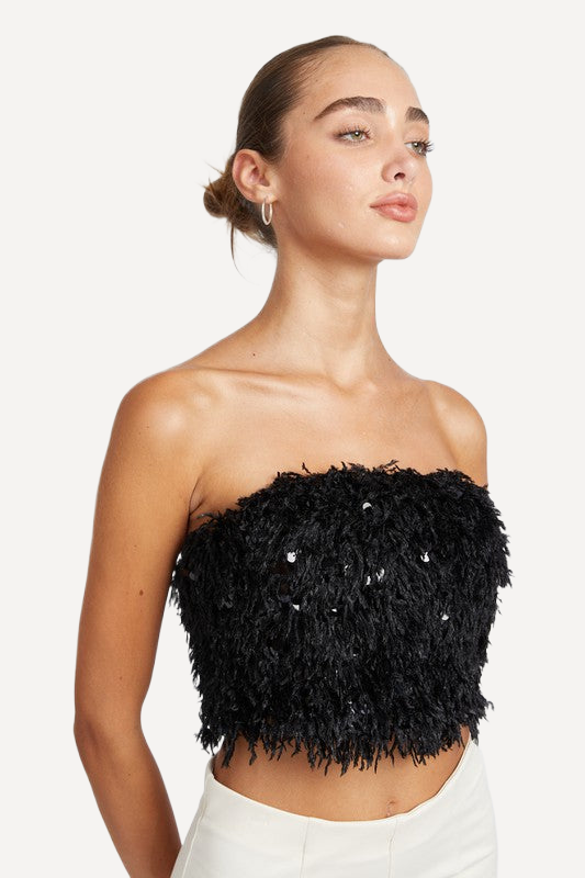 black Feather Strapless Top, cocktail party top