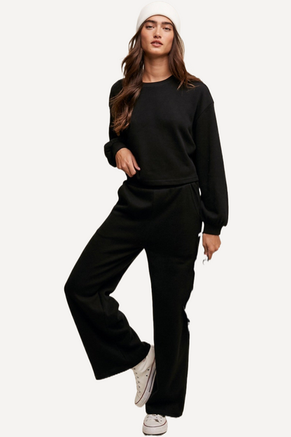 black pullover and sweatpants set women