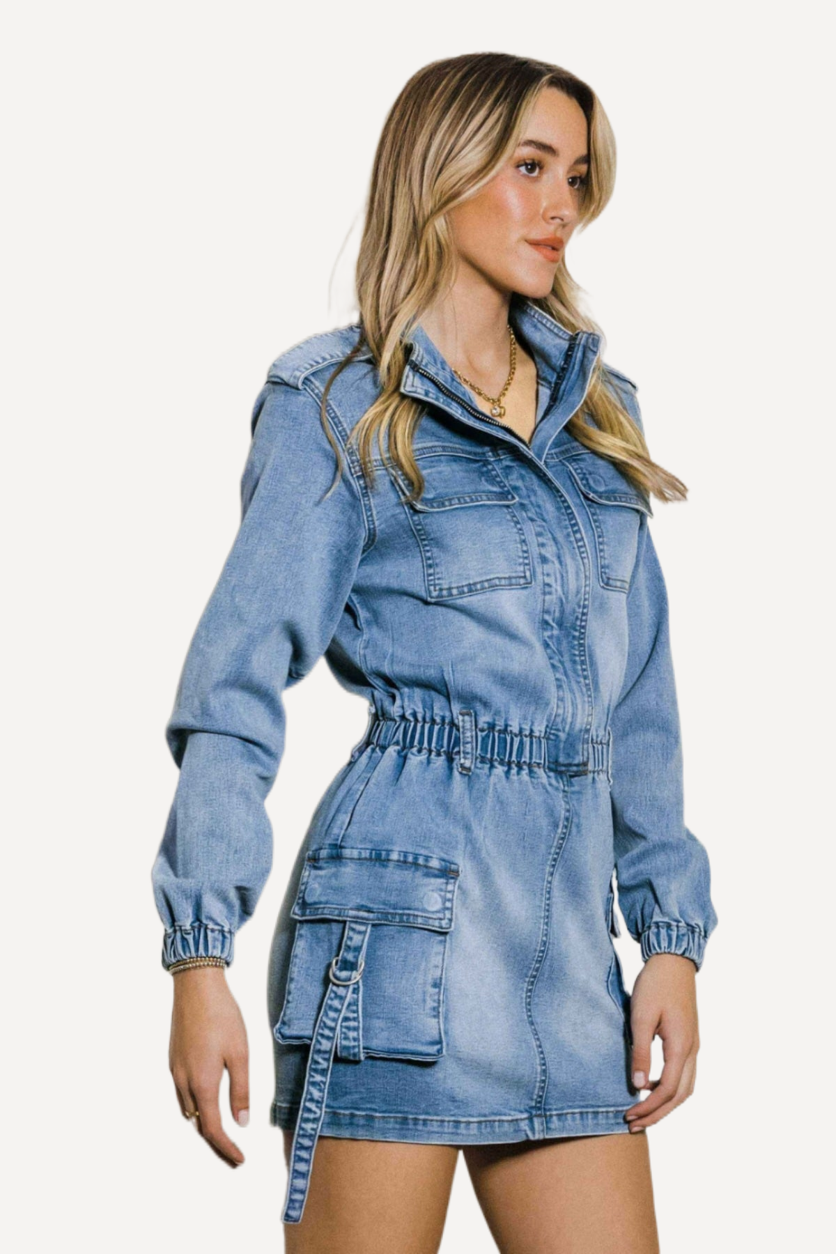 denim mini dress Juniors Long Sleeve Denim Mini Dress women