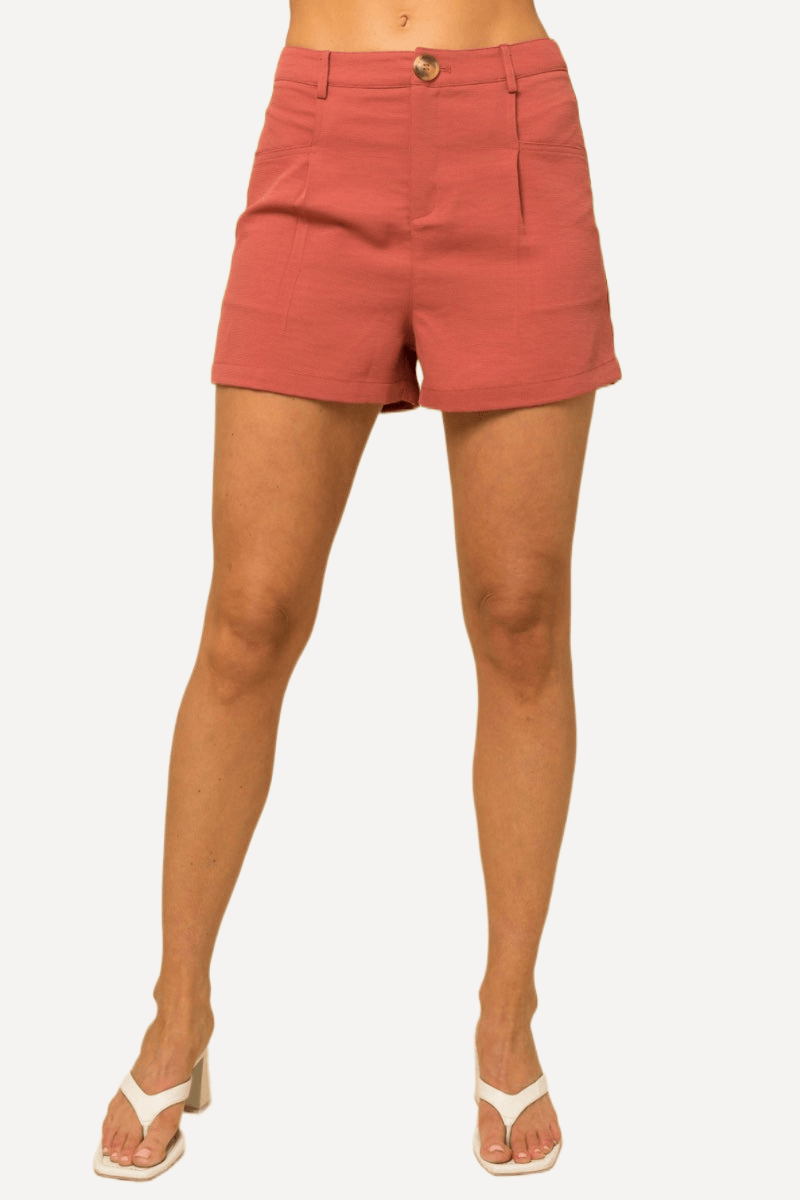 Pleated Shorts in Coral - LK’s Boutique