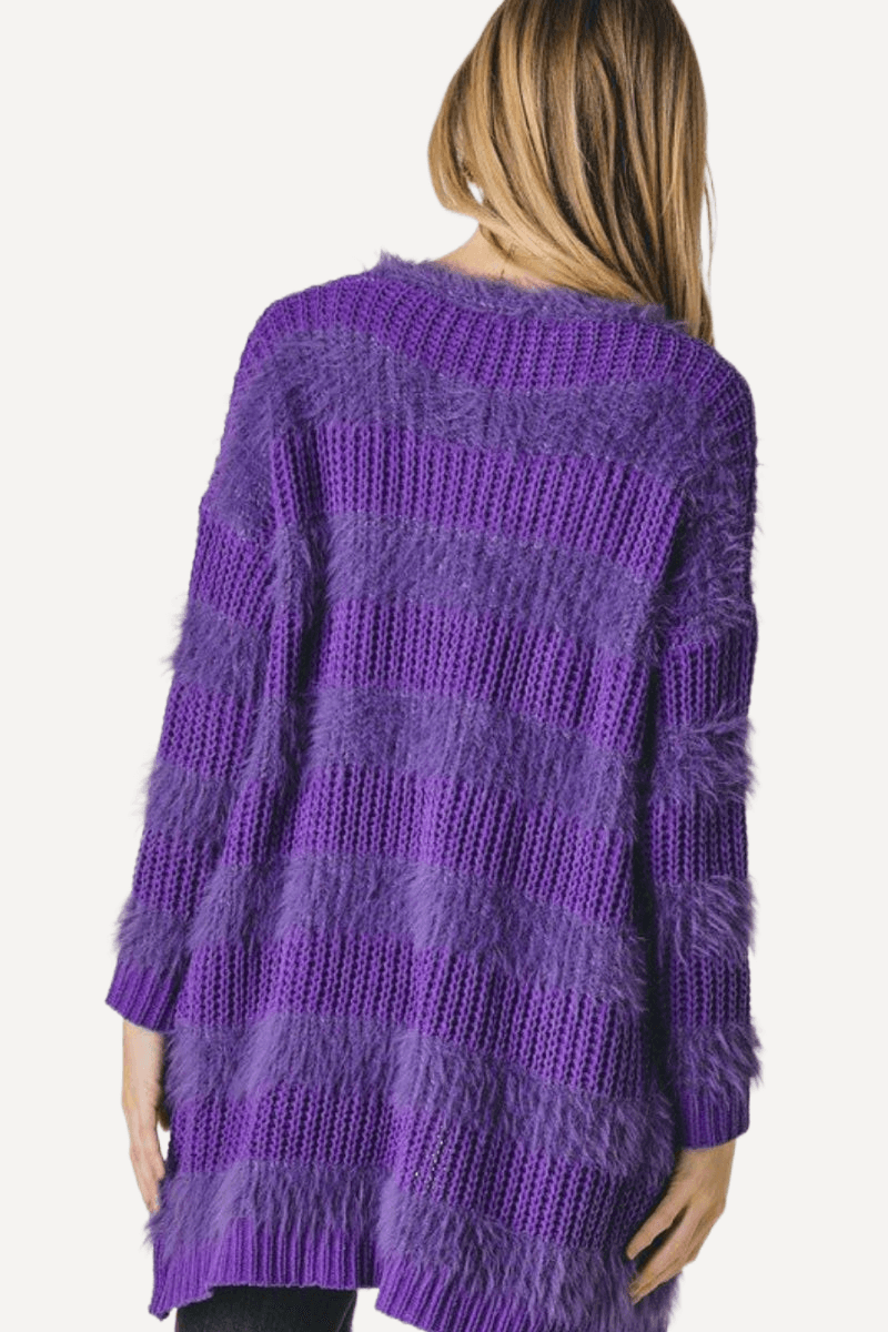 Fur Trim Cardigan in Purple - LK’s Boutique