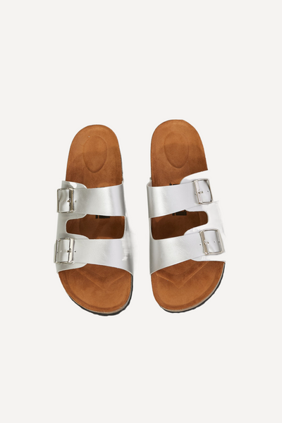 Double-Banded Slide Sandal in Silver - LK’s Boutique