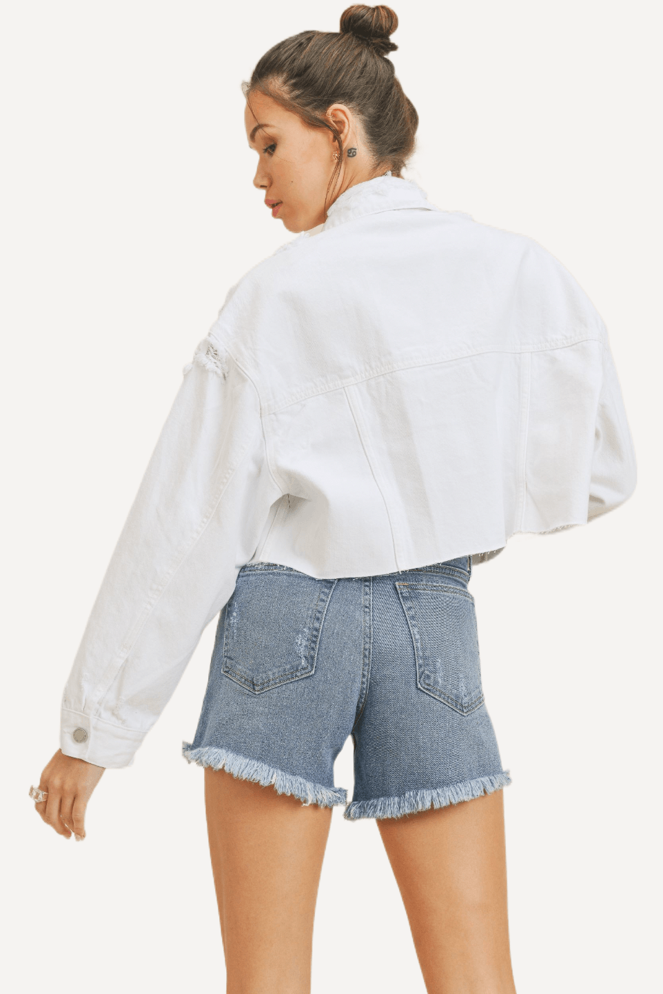 White Distressed Jean Jacket - LK’s Boutique