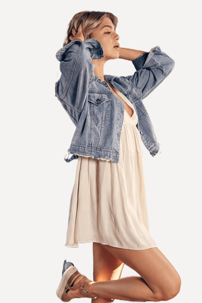 Distressed Denim Jacket Cropped - LK’s Boutique