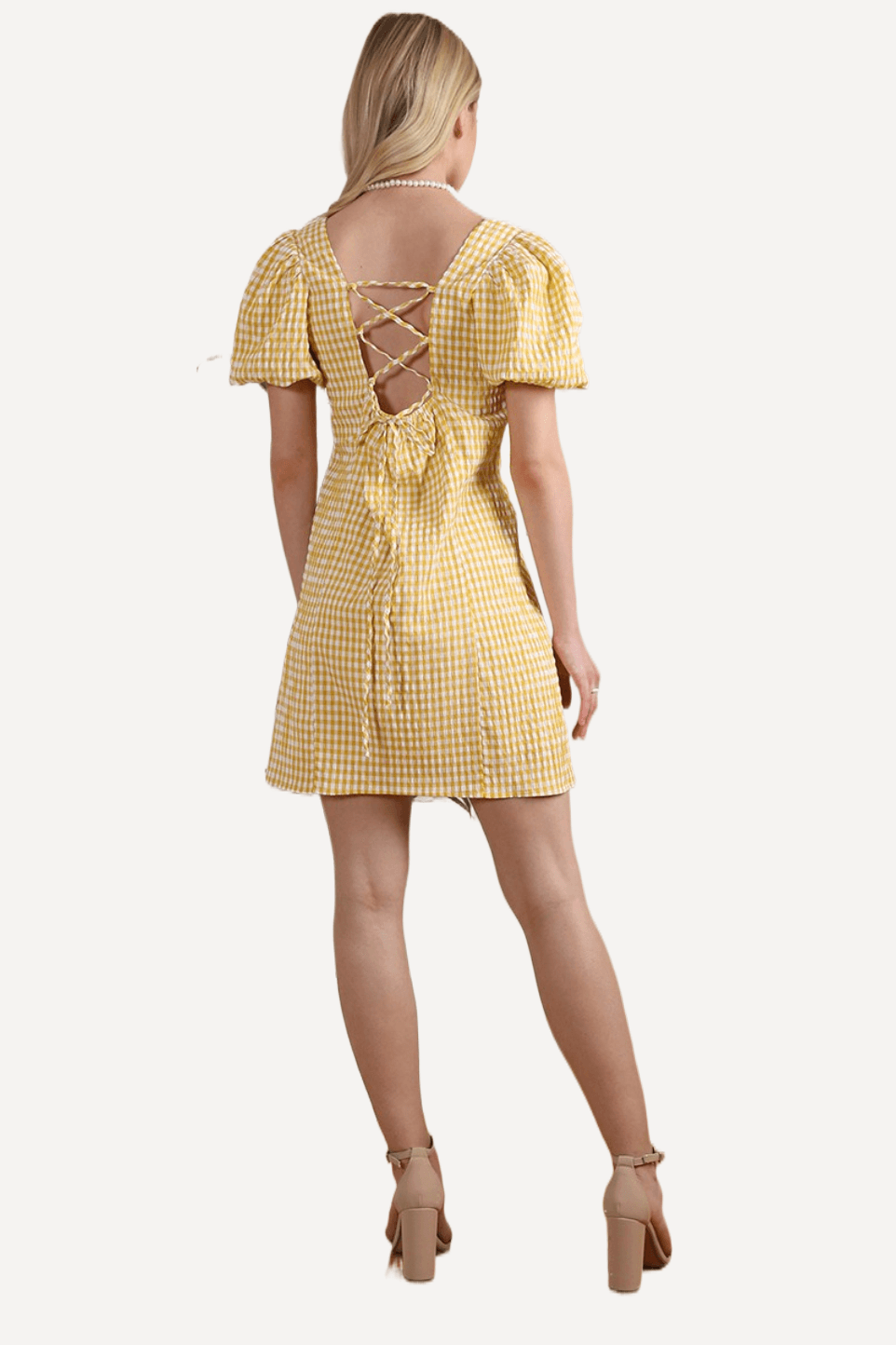yellow check mini dress