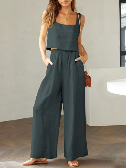 Wide Leg Cotton Pants and Sleeveless Top