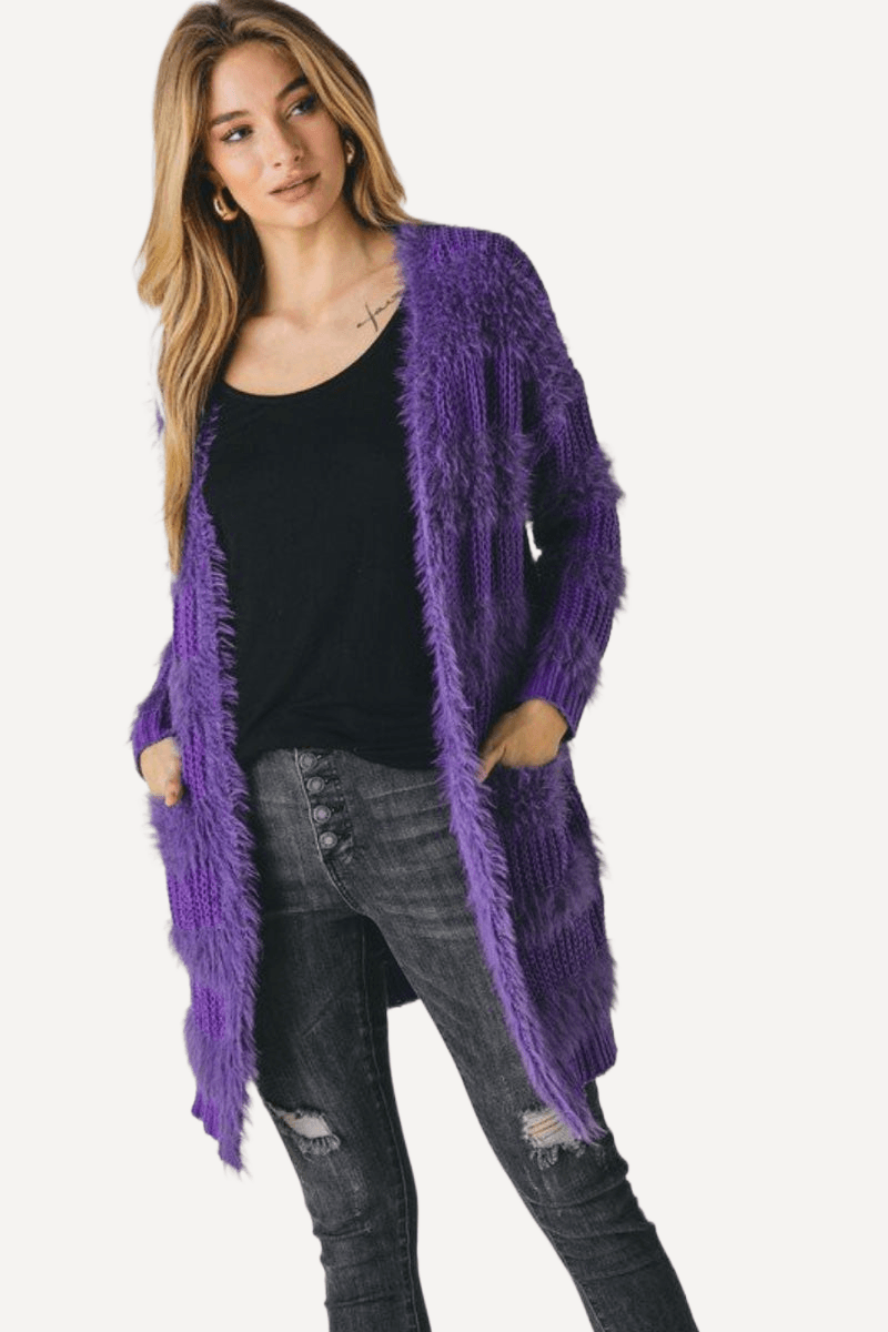 purple cardigan women