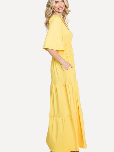 Backless Tiered Dress - Yellow
