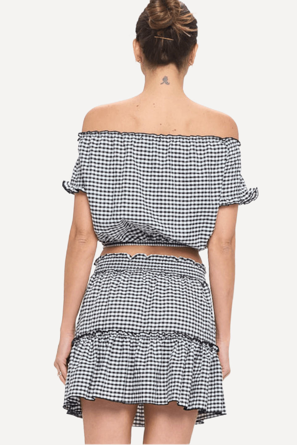 Gingham Off-shoulder Top and Skirt Set - LK’s Boutique