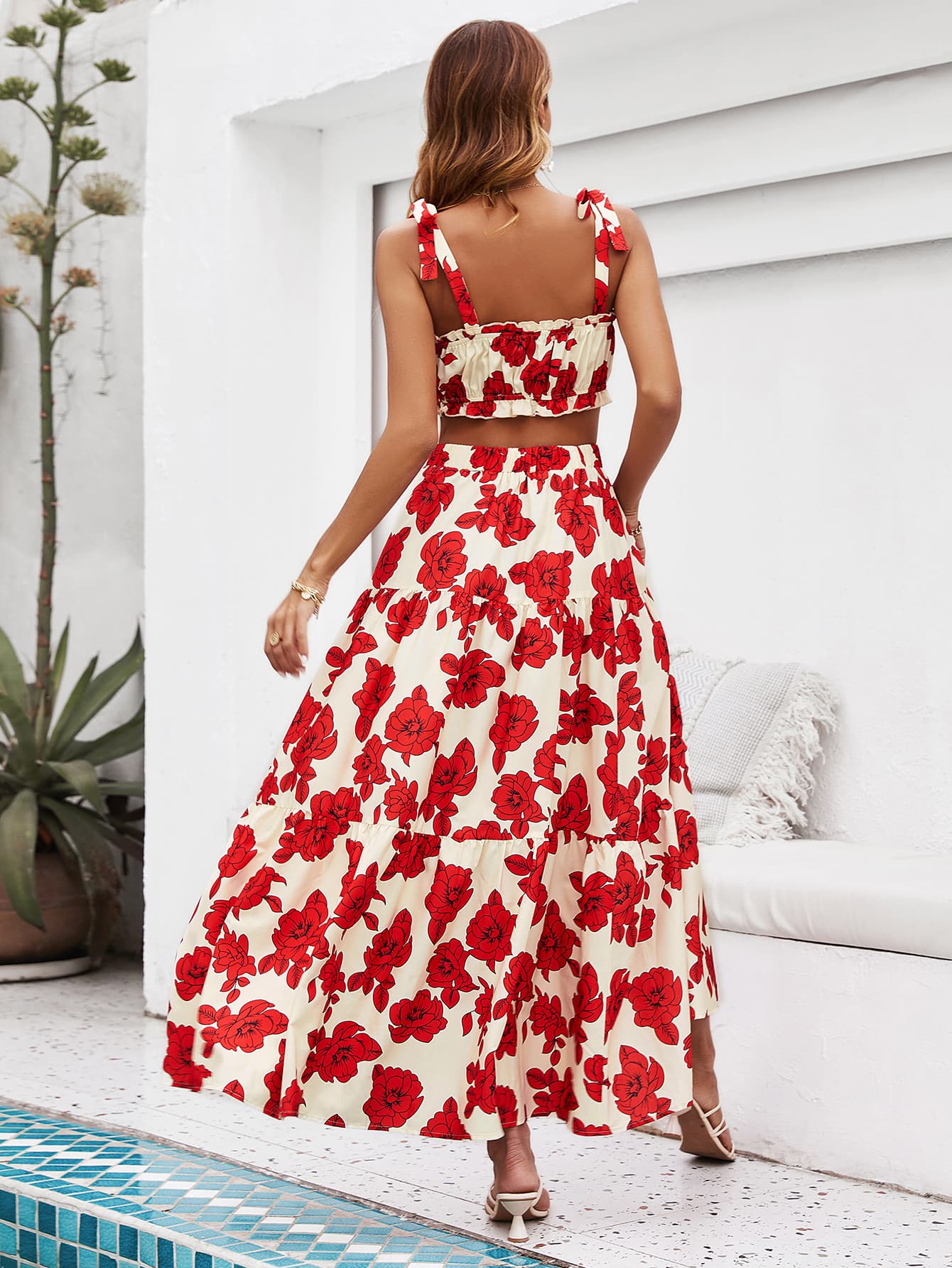 Red Floral Maxi Skirt Set